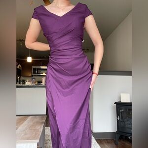Violet Cap-Sleeve Maxi Dress with Ruched Waist